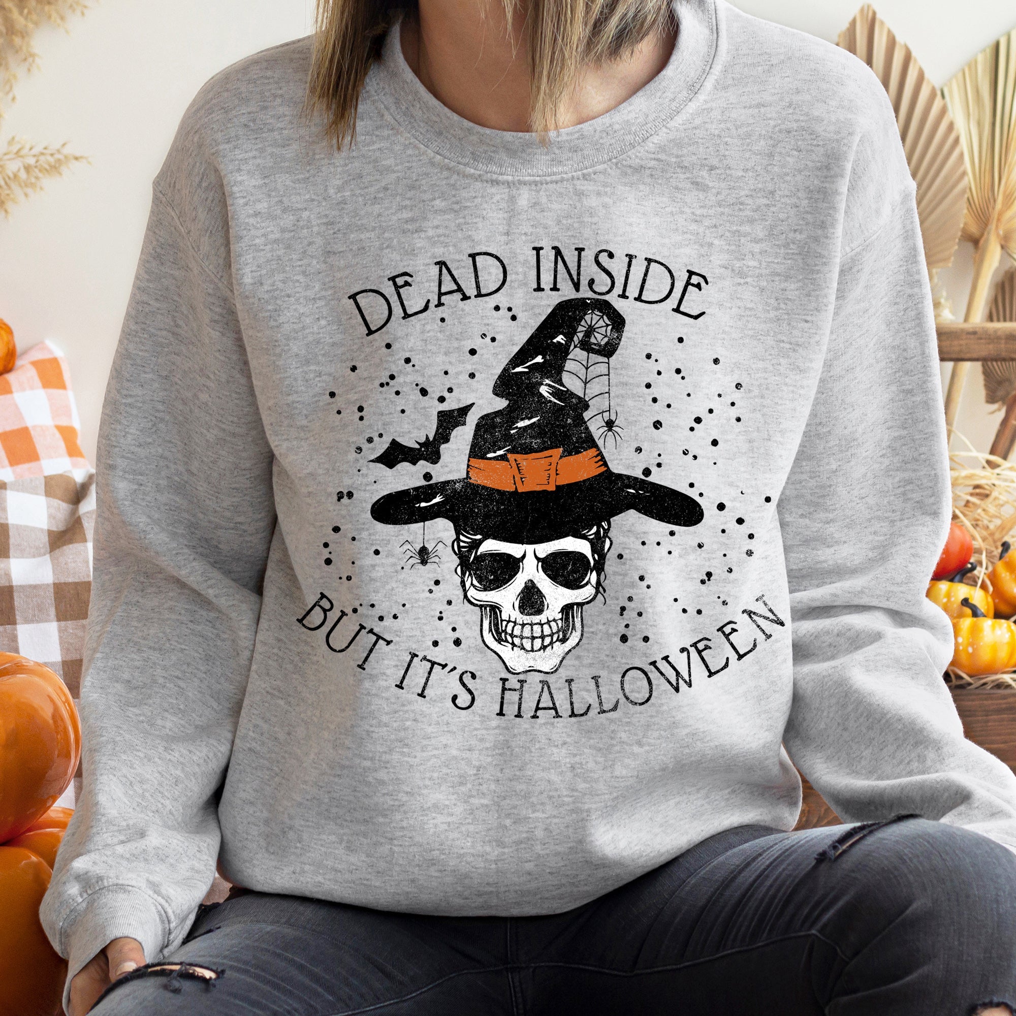 Dead Inside Witch Halloween Gothic Moonlit Night Spells Mystic Charm Fashion Statement Sweatshirt