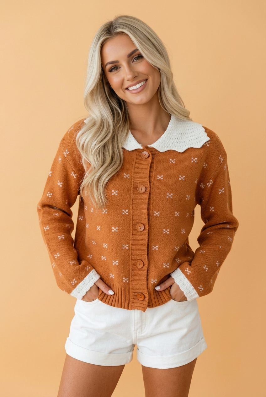 Colorblock Peter Pan Collar Long Sleeve Buttoned Cardigan