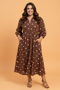 Plus Size Polka Dot Collared V-Neck Pocketed Midi Dress