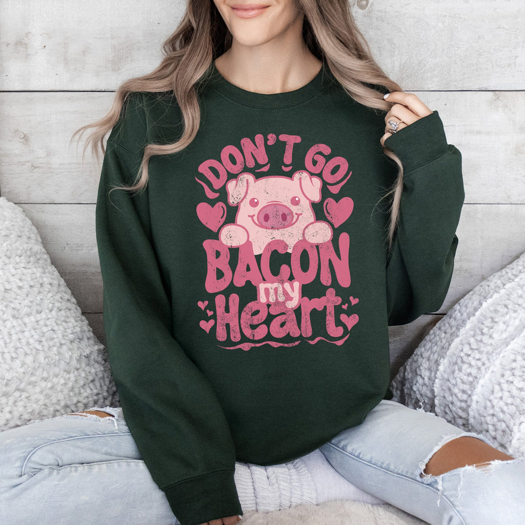 Don't Go Bacon My Heart Pig Pun Valentine's Day Cozy Fleece Lined Graphic Sweatshirt