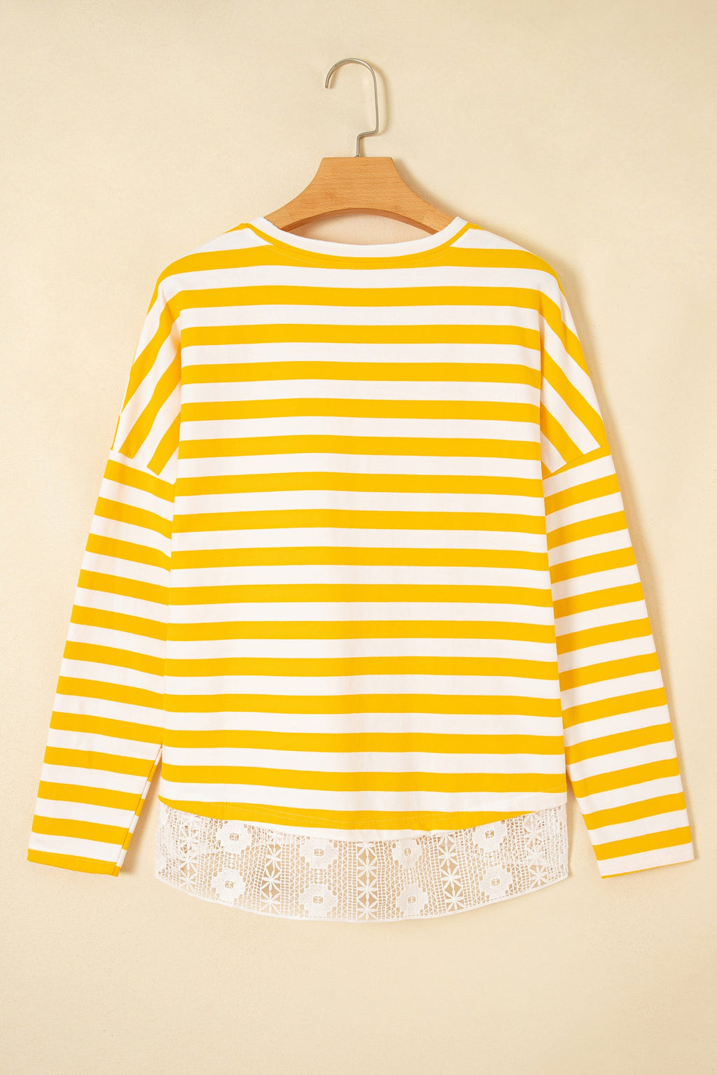Stripe Lace Patchwork V-Neck Long Sleeve Top
