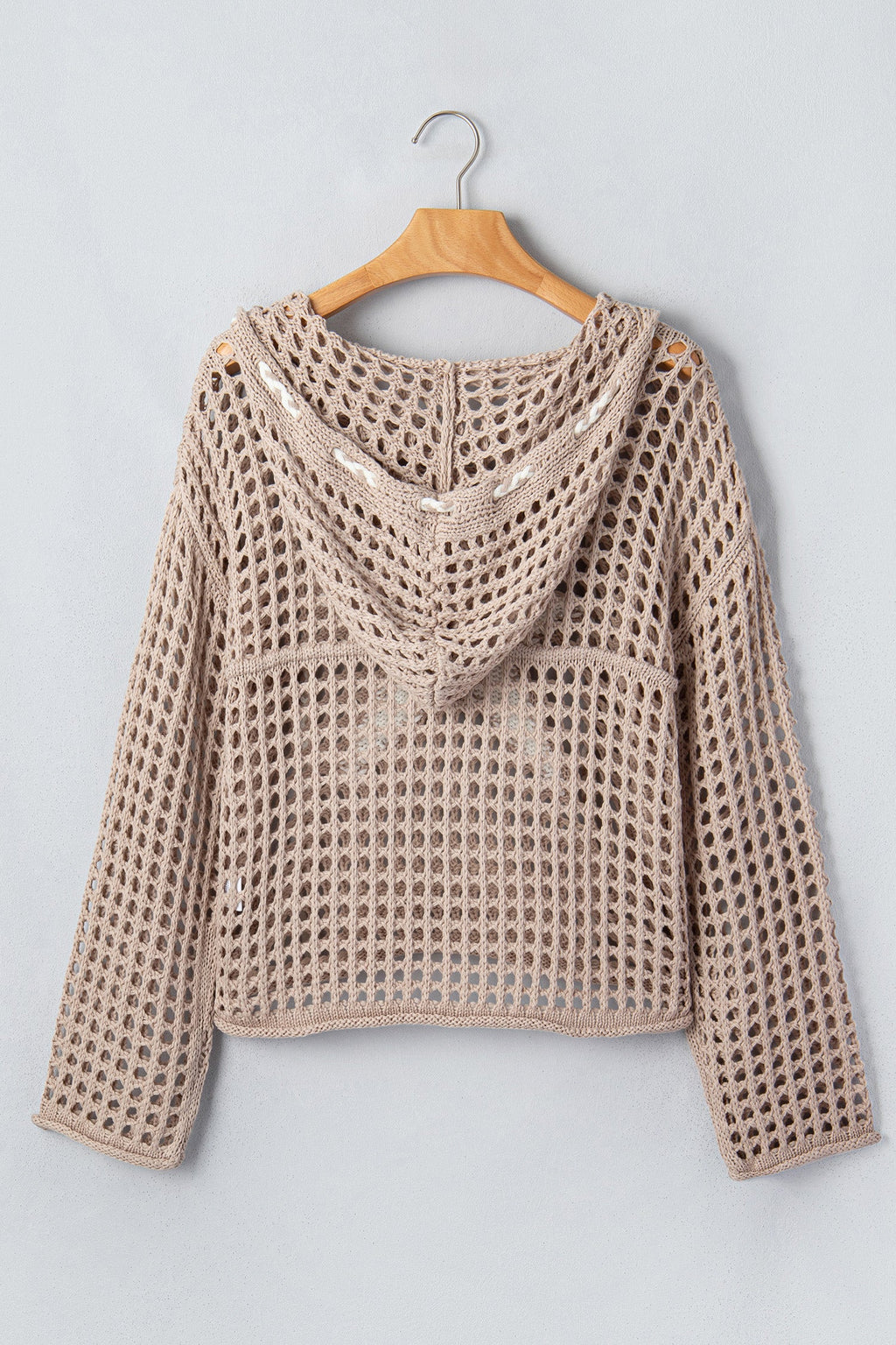 Star Patch Crochet Drawstring Hoodie Sweater