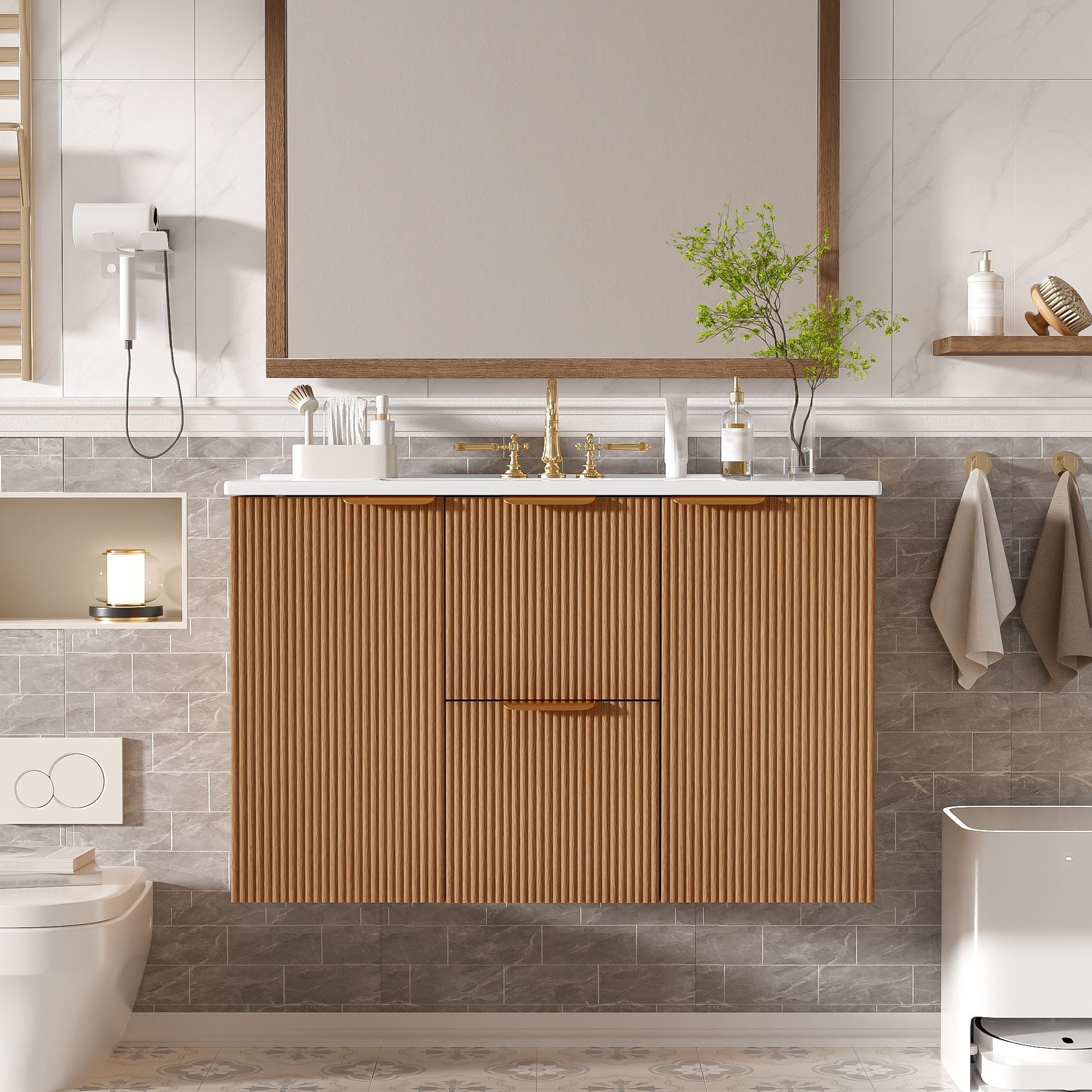 Modern Wall Mounted Bathroom Vanity, Soft Close Doors