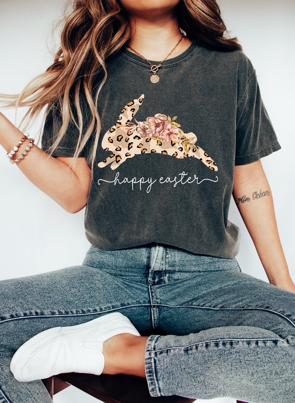 Happy Easter Leopard Print Bunny With Festive Spring Accent And Playful Easter Charm Comfort Colors Tee