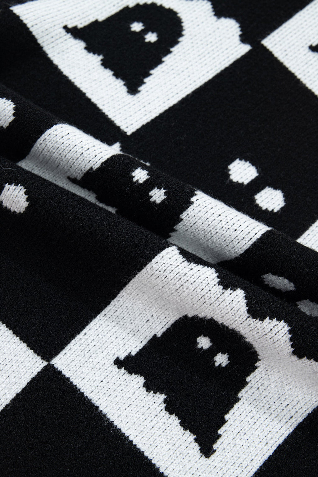 Halloween Ghost Checker High Neck Drop Shoulder Sweater