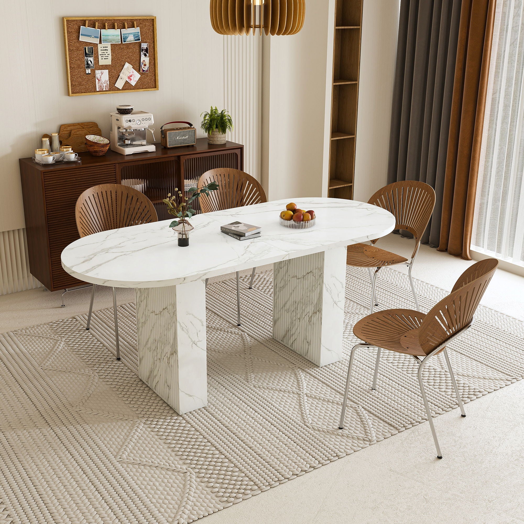 Oval Dining Table With Wood Strip Base