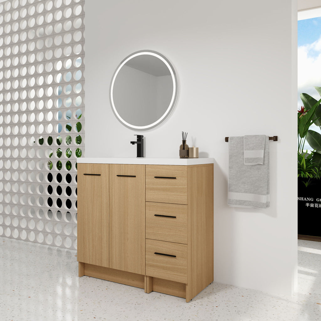 Wall Mounted Floating Bathroom Vanity With Sink, Door & Drawers Modular Cabinet