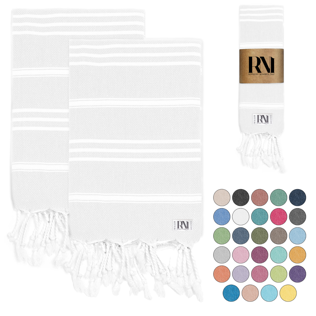 Istanbul Classic Turkish Hand Towel Set for Kitchen, Bath, Beach, Gym, Yoga and Travel