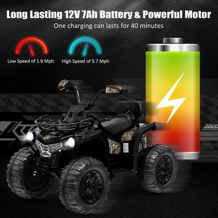 Electric 4-Wheeler ATV Ride-On Toy for Kids with MP3 and Headlights - Black