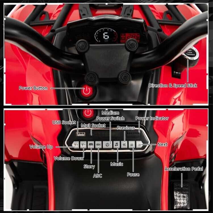 Electric 4-Wheeler Quad Car for Kids with MP3 and Headlights - Red