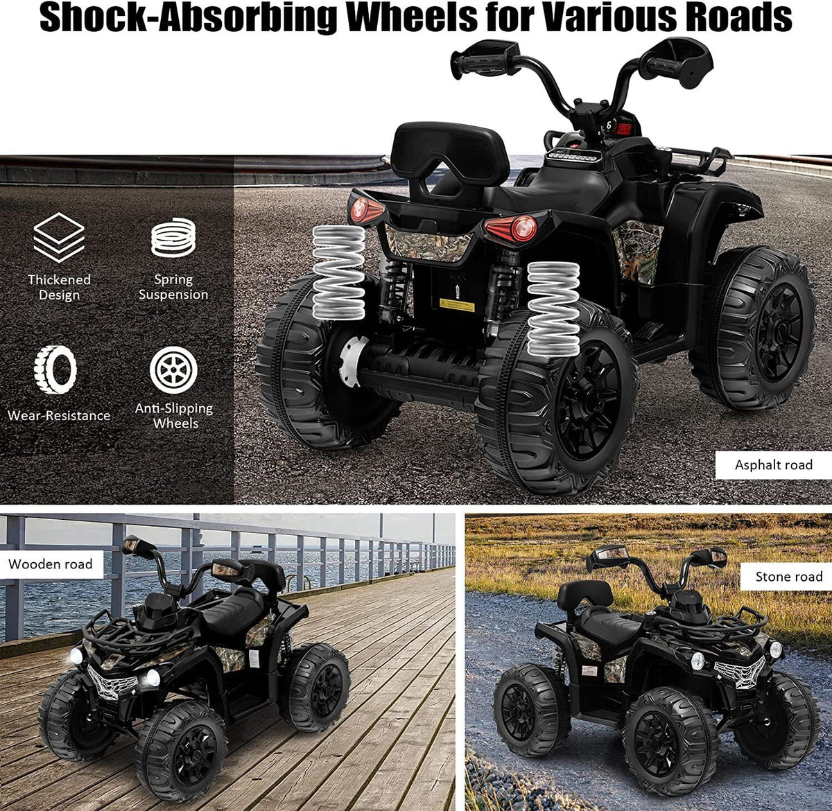 Electric Ride On ATV 4-Wheeler Quad Car Toy for Kids 3-8 Years Old with MP3 and 2-Speed Options