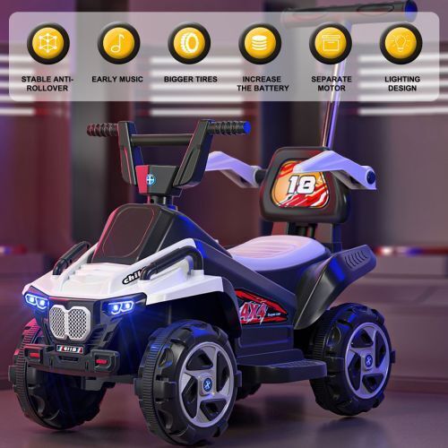 Electric ATV Quad 6V Ride-On Toy Car for Kids with LED Headlights - White