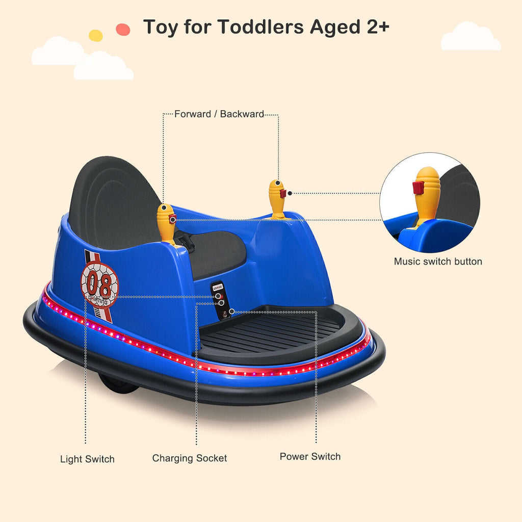 Electric Bumper Car for Kids with Lights, Music, and Parental Control - Pink/Blue