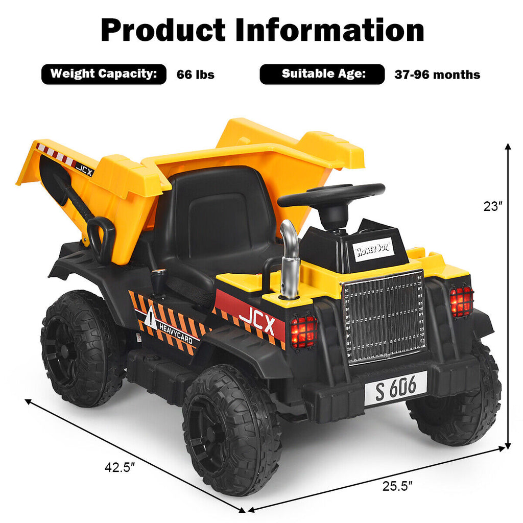 Electric Dump Truck RC Construction Tractor for Kids - 12V Battery Powered with Functional Bucket
