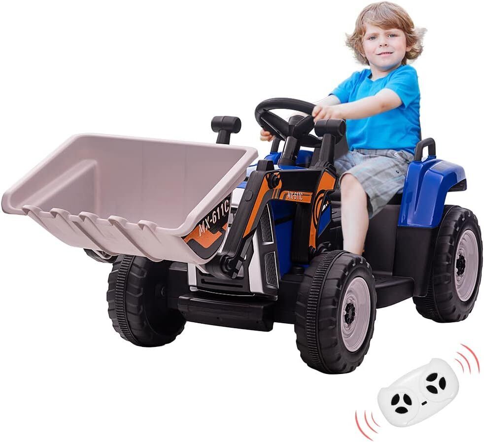Electric Excavator Truck Digger for Kids with Music, Lights, and Remote Control - 12V