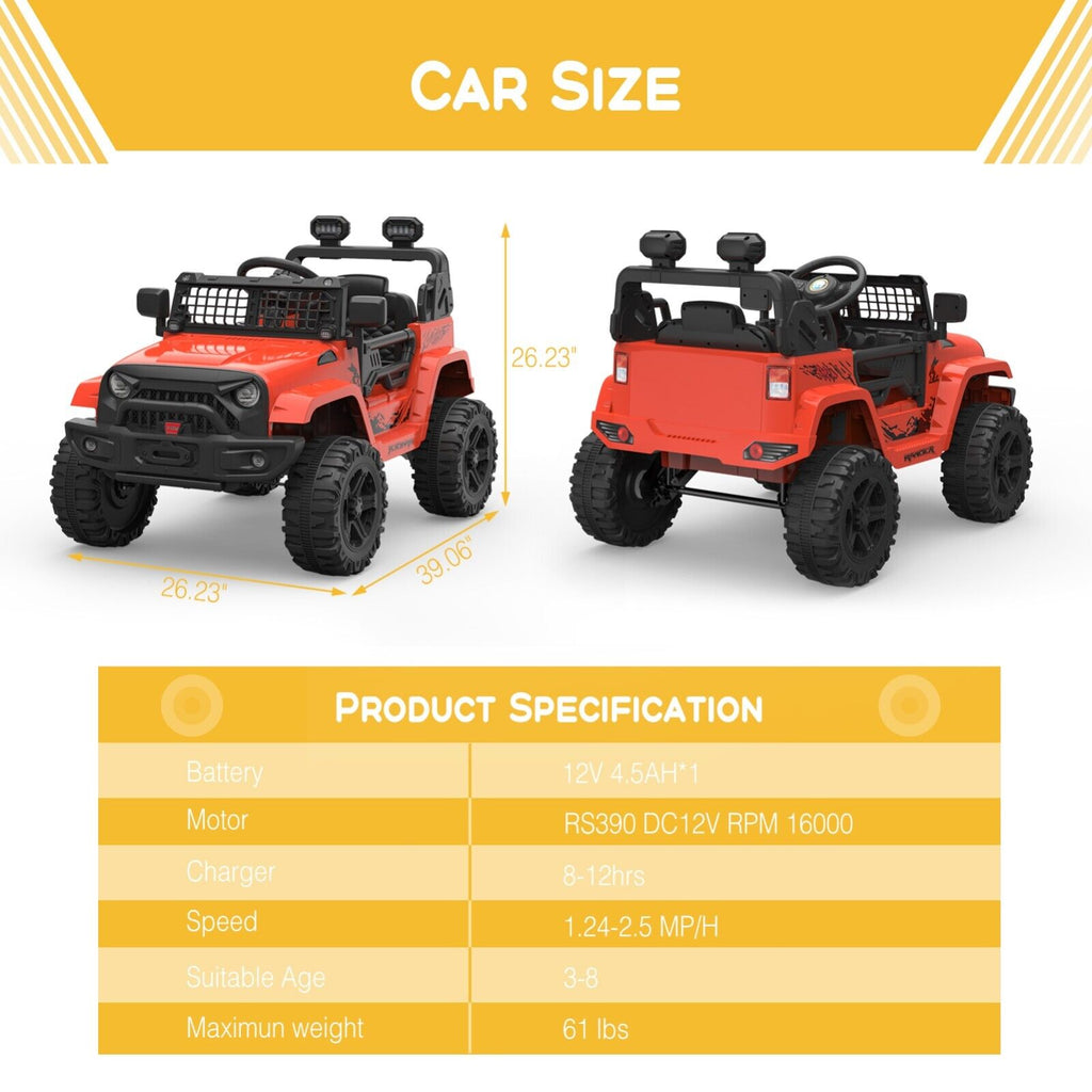 Electric Jeep Ride-On Car for Toddlers with Remote Control - 12V Kids Toy Vehicle