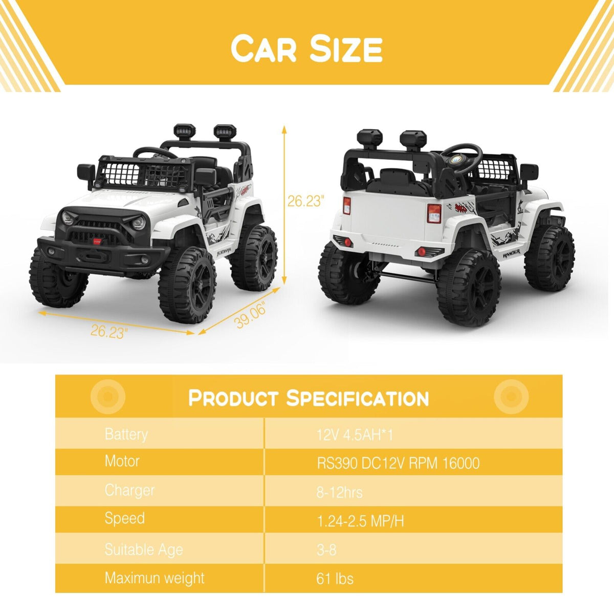 Electric Jeep Ride-On Car for Toddlers with Remote Control - 12V Kids Toy Vehicle