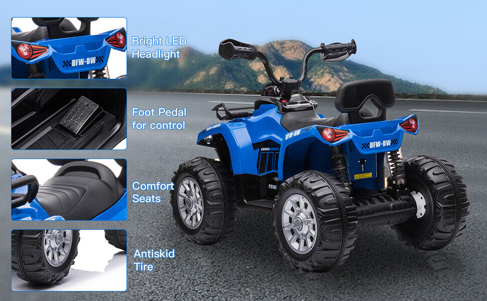 Electric ATV Quad 4-Wheeler Ride On Toy for Kids with LED Lights and USB Port