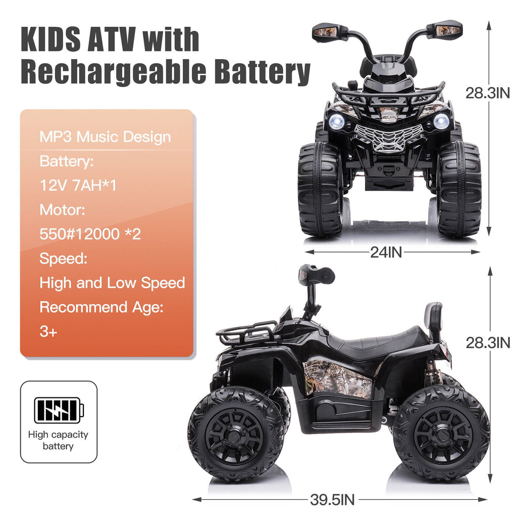 Electric Ride-On ATV Quad for Kids 12V - Black - Ideal for Boys and Girls