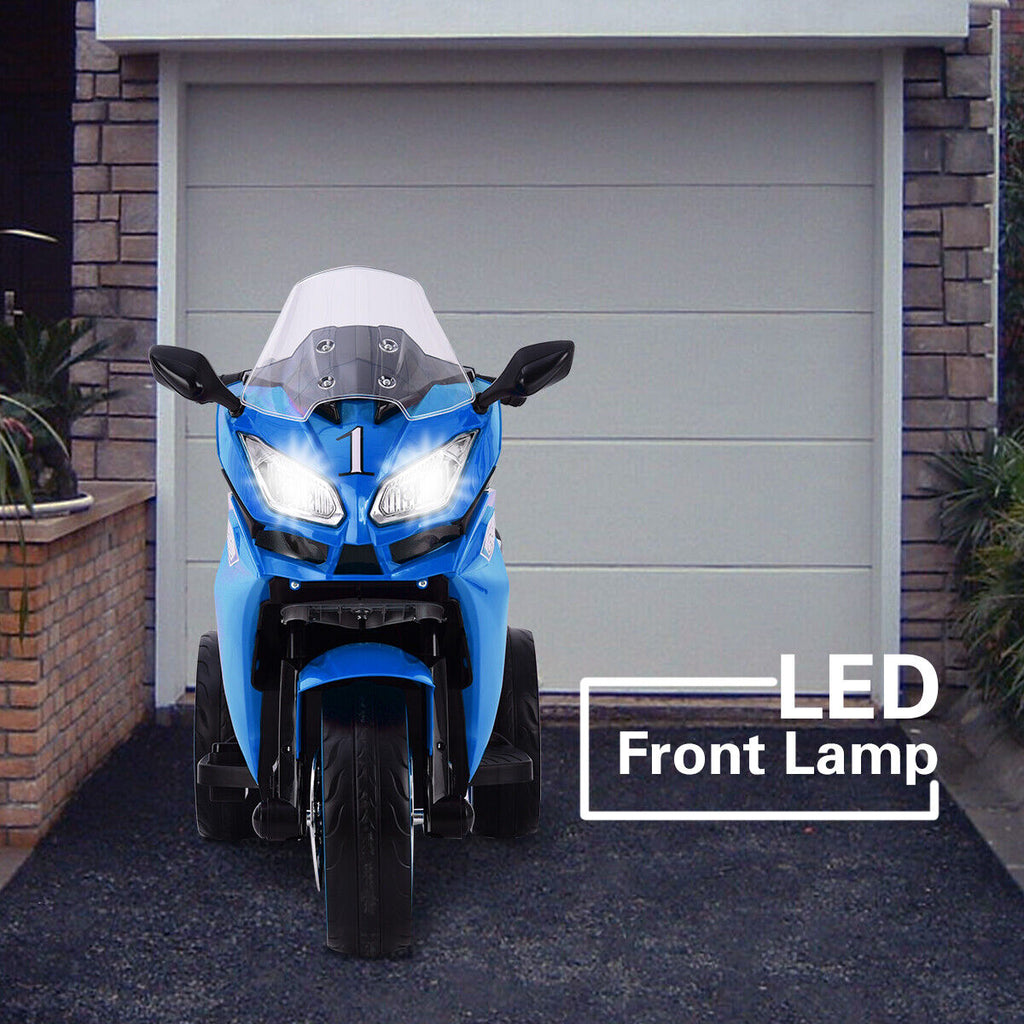 Electric Kids Motorcycle with LED Lights, Music, and Screen - Blue