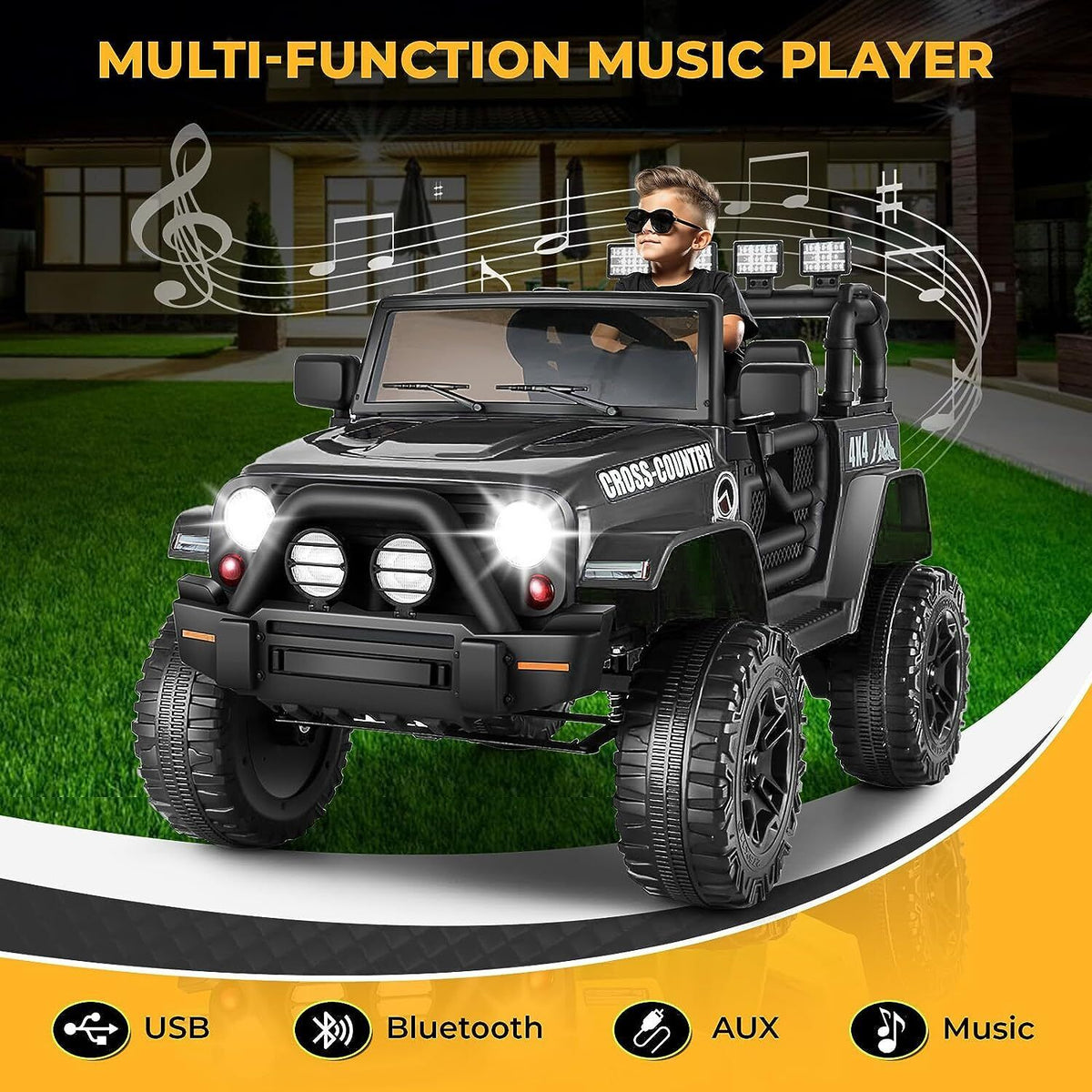 Electric Kids Ride-On JEEP Truck with Remote Control and 2 Seats - 3 Speed Options - Perfect Gift for Children