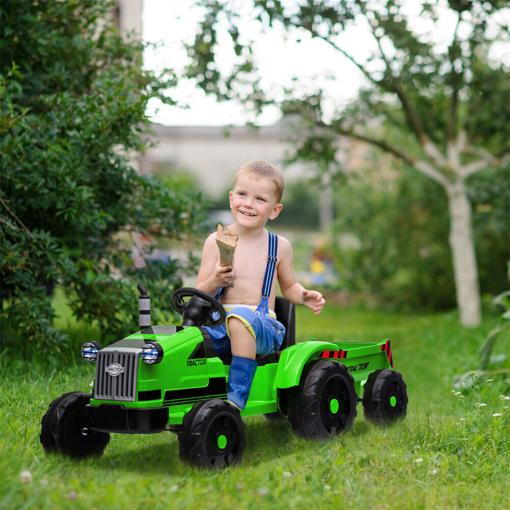 Electric Kids Ride-On Tractor with Trailer and Remote Control - 12V Battery-Powered