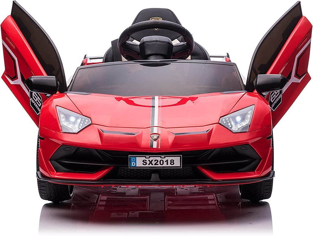 12V Licensed Lamborghini Ride-On Car with 3 Speeds, RC Headlights, and Hydraulic Doors
