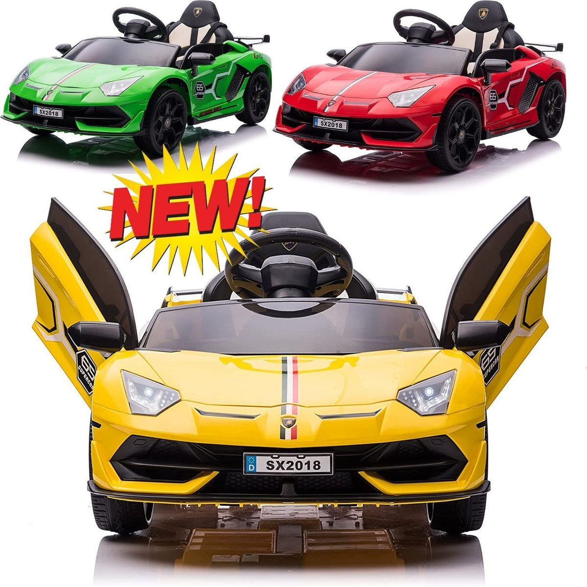 12V Licensed Lamborghini Car Toy with LED Headlights and Hydraulic Door for an Exciting Ride-On Experience