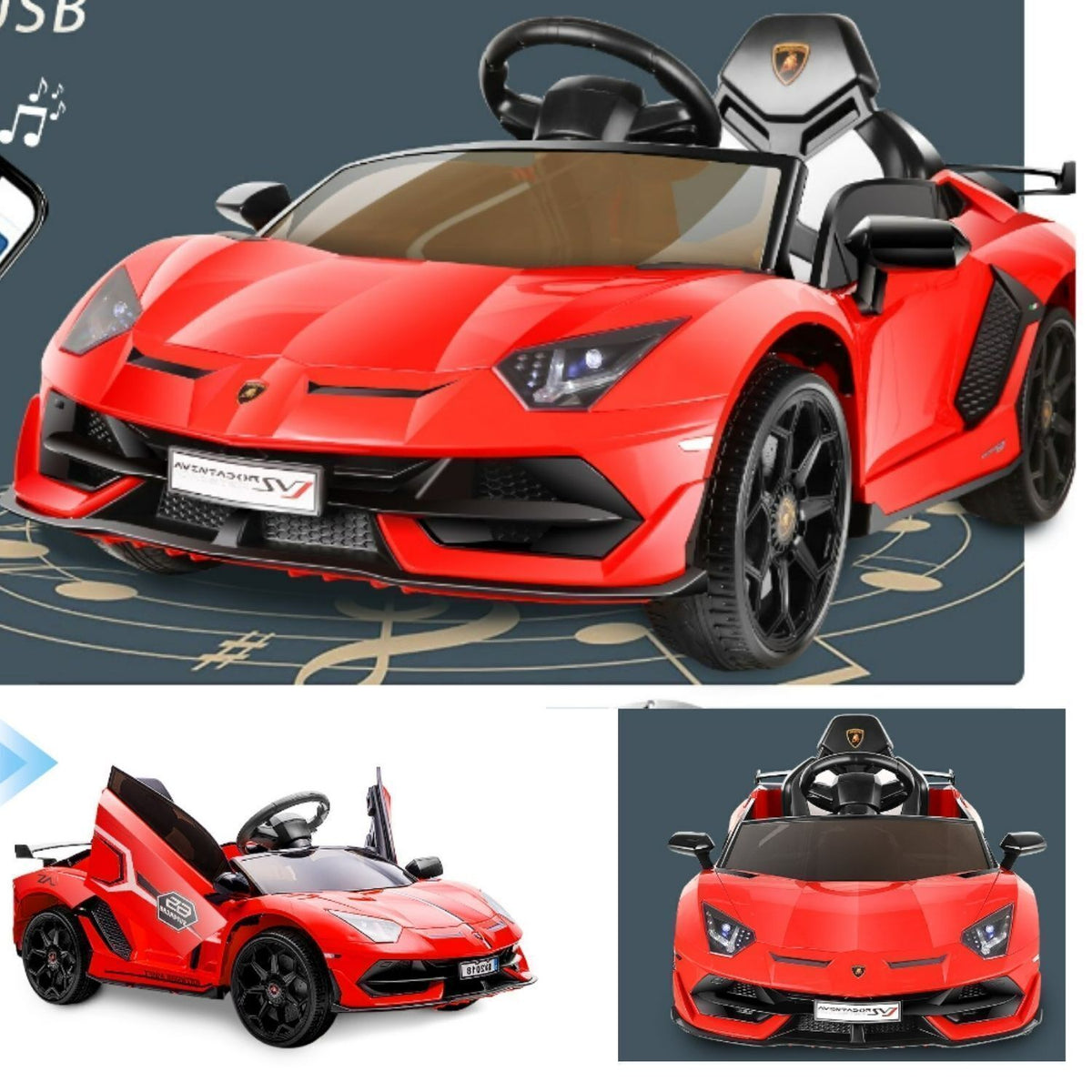 12V Licensed Lamborghini Car Toy with LED Headlights and Hydraulic Door for an Exciting Ride-On Experience