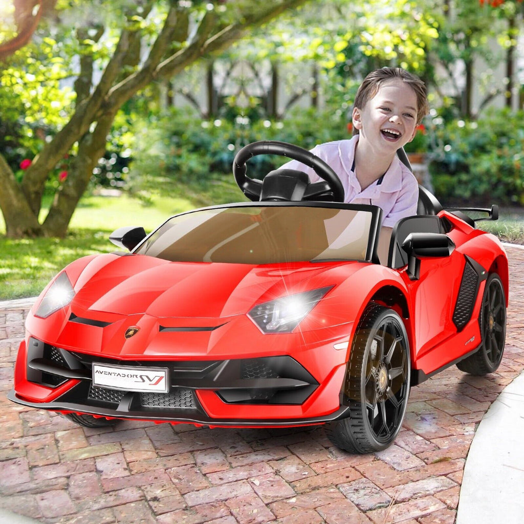 Licensed Lamborghini Electric Ride On Car with 3 Speeds, Headlights, and Hydraulic Doors - 12V