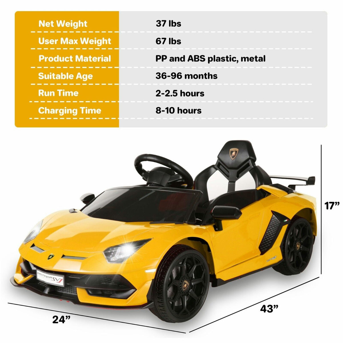 Electric Lamborghini Ride-On Car for Kids with Remote Control and MP3 Player - Perfect Gift for Kids