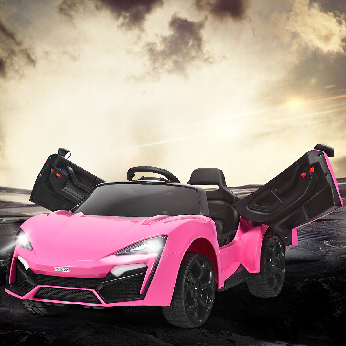 Electric Pink Ride-On Car for Kids with Remote Control, Lights, MP3 Player, and Openable Doors