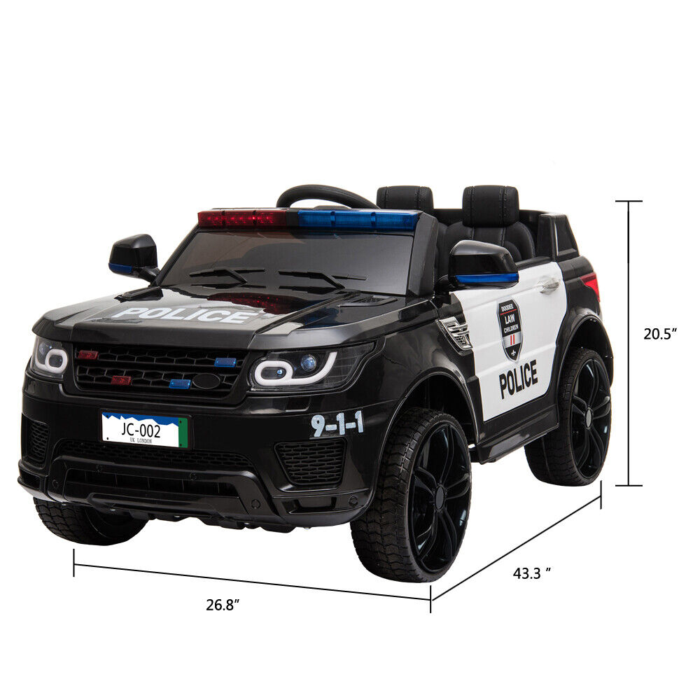Electric Police Car for Kids with Remote Control, Flashing Lights, Music, and Horn - 12V