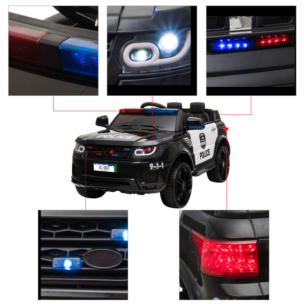Electric Police Car for Kids with Remote Control, Flashing Lights, Music, and Horn - 12V