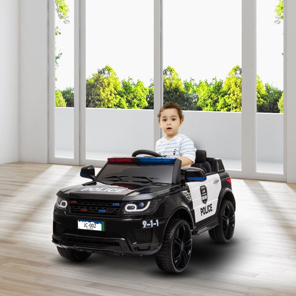 Electric Police Car for Kids with Remote Control, Flashing Lights, Music, and Horn - 12V