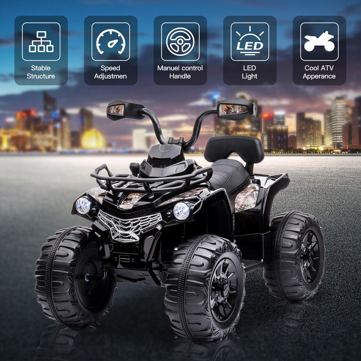 Electric Quad ATV Car for Kids 3-9 Years - 12V Battery Powered 4-Wheeler Truck