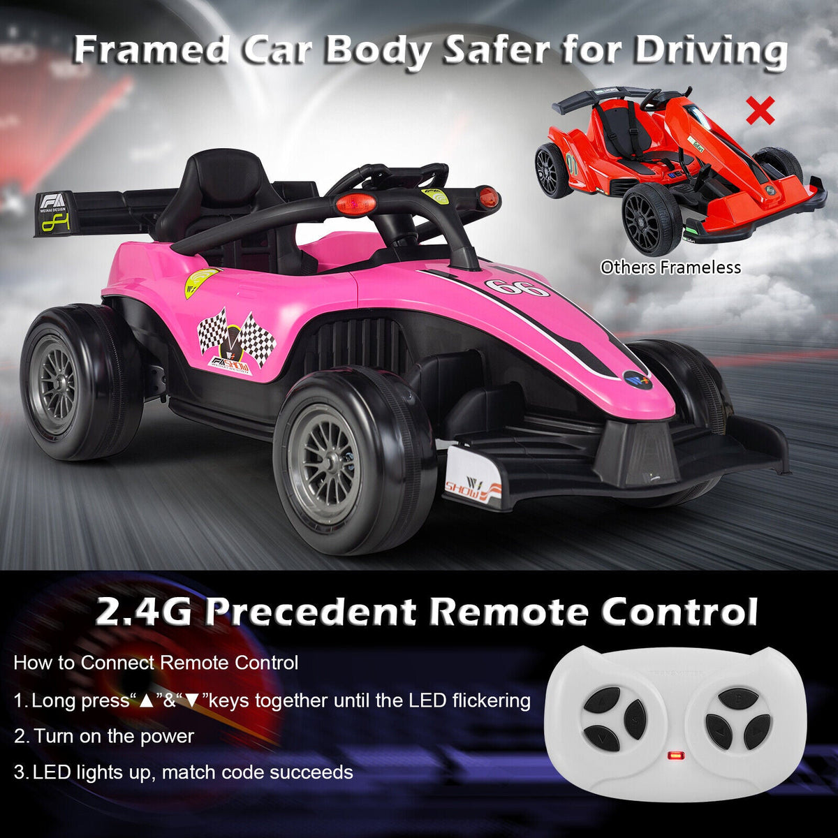 Electric Racing Truck for Kids with 2 Speeds, Remote Control, MP3 Player, and Lights - 12V