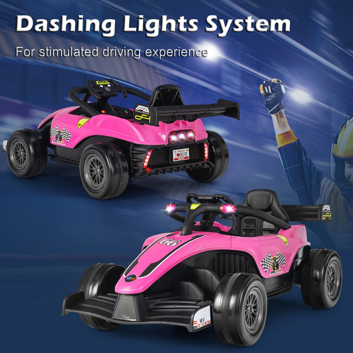Electric Racing Truck for Kids with Remote Control, MP3 Player, and Lights - Pink (12V)