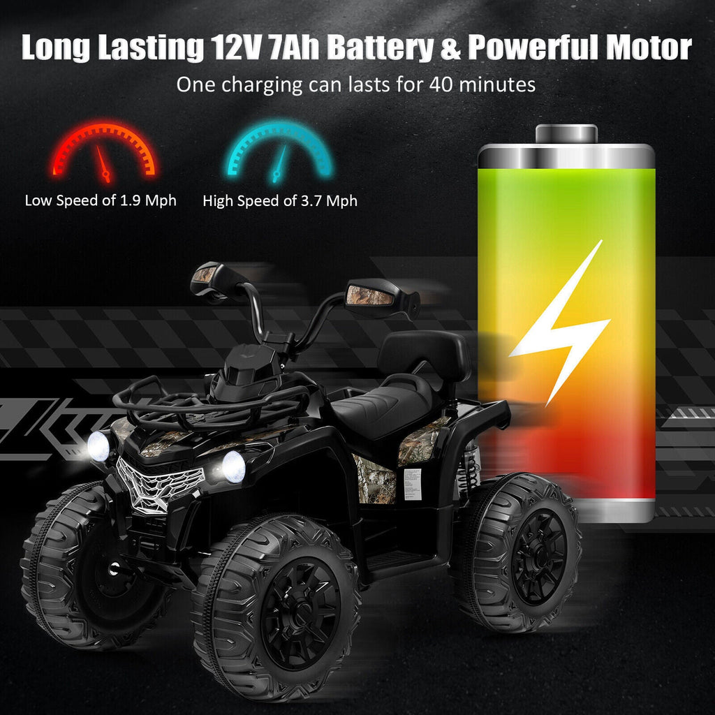 Electric ATV 4-Wheeler Quad Car Toy for Kids - 12V, 2 Speeds, MP3, Headlights