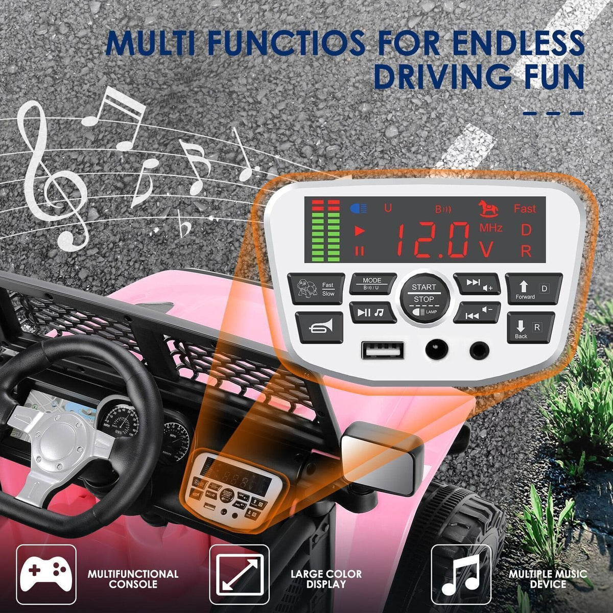 Electric Ride-On Car/Truck for Kids with MP3 Music, Lights, and Remote Control - 12V
