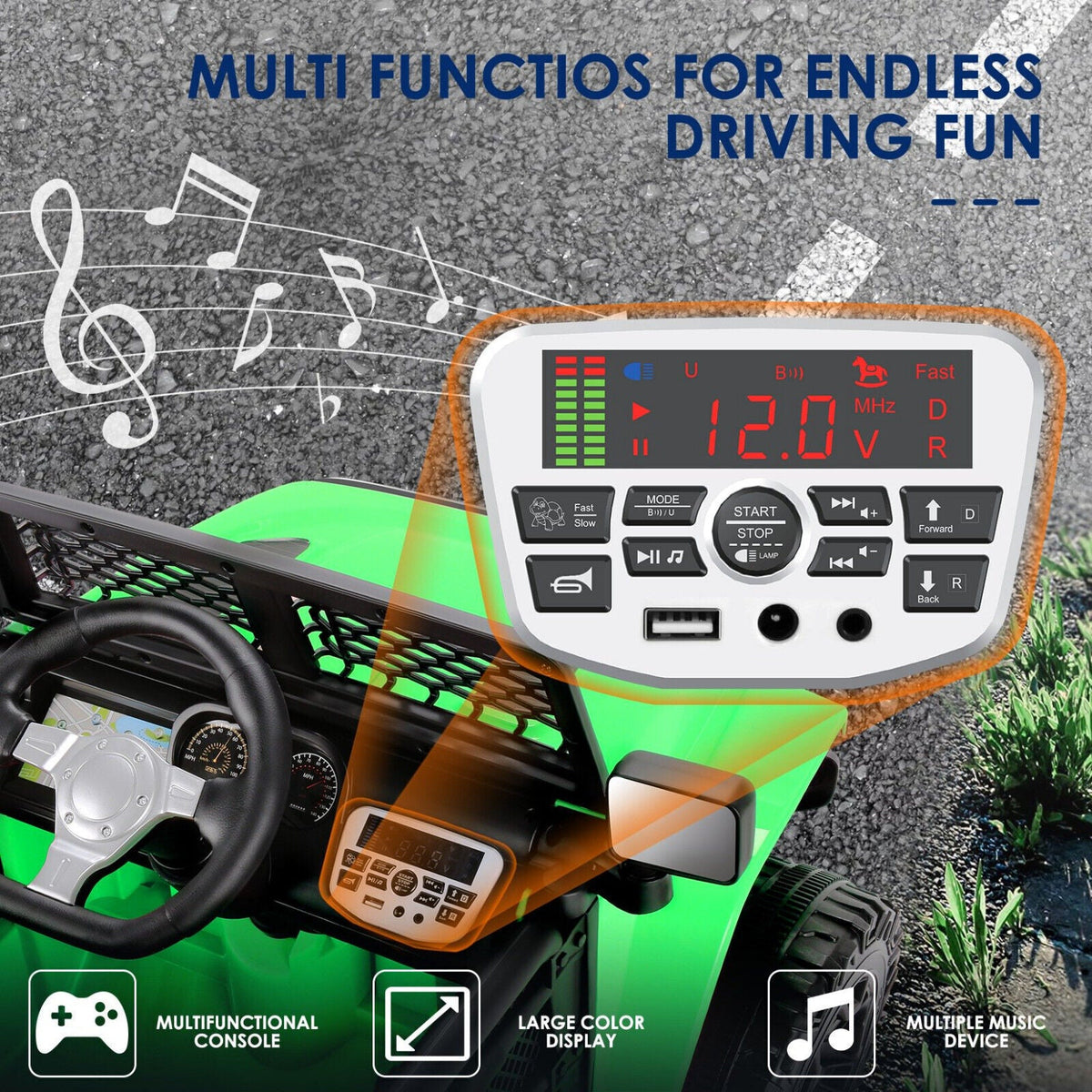 Electric Ride On Car Truck for Kids with Remote Control and LED Lights - 3 Speed Options