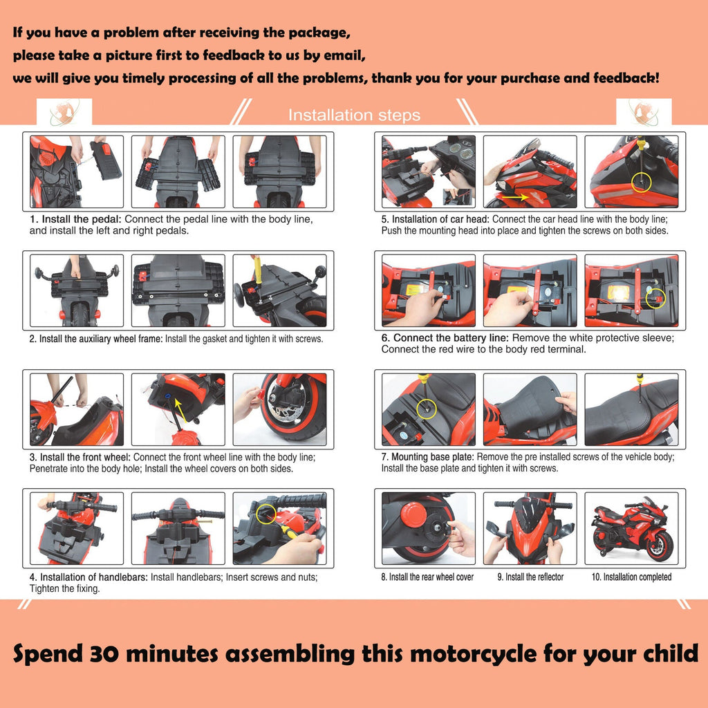 Electric Ride-On Motorbike for Kids - 12V Rechargeable 2-Wheel Car