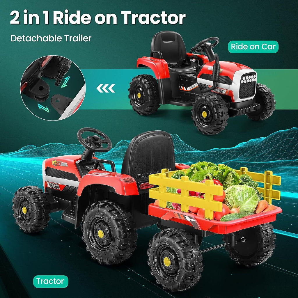 Electric Ride-On Tractor for Kids with Remote Control and LED Headlights