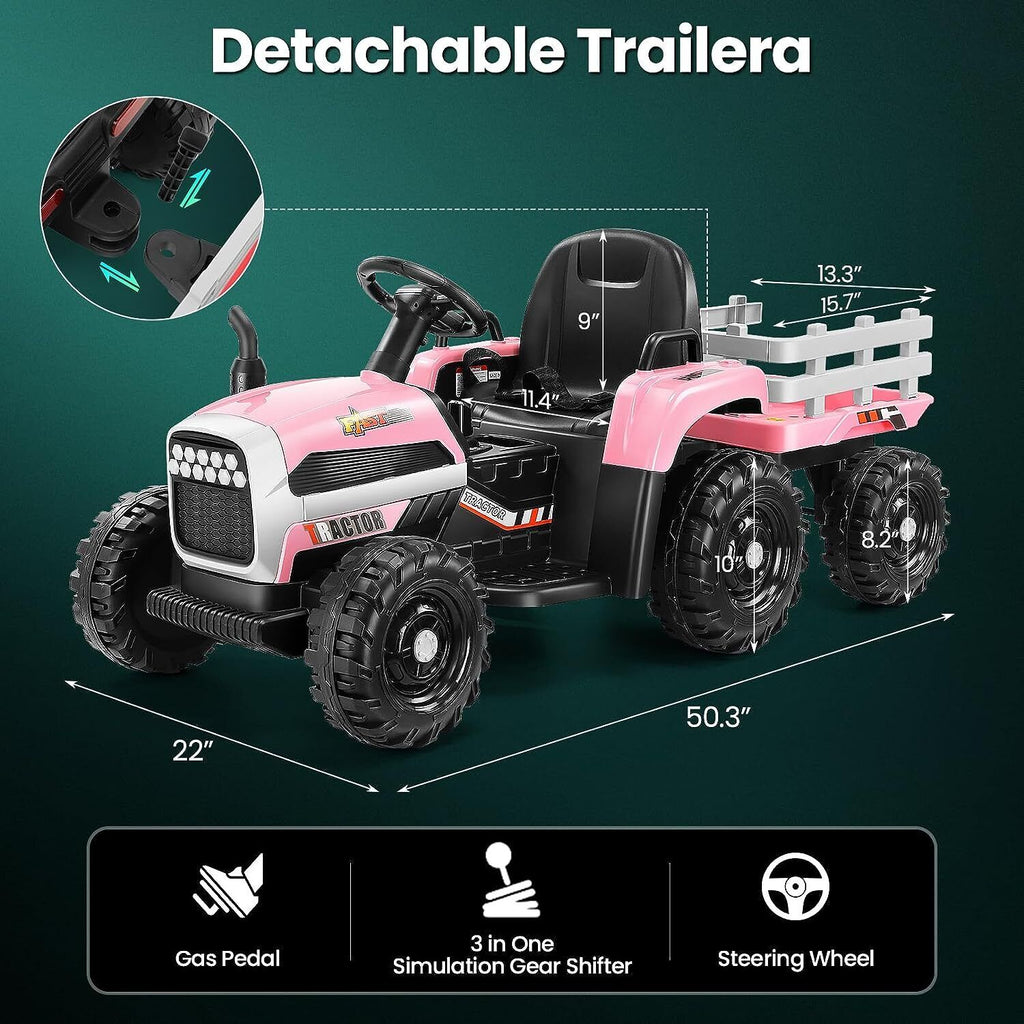 Electric Ride-On Tractor for Kids with Remote Control and LED Headlights
