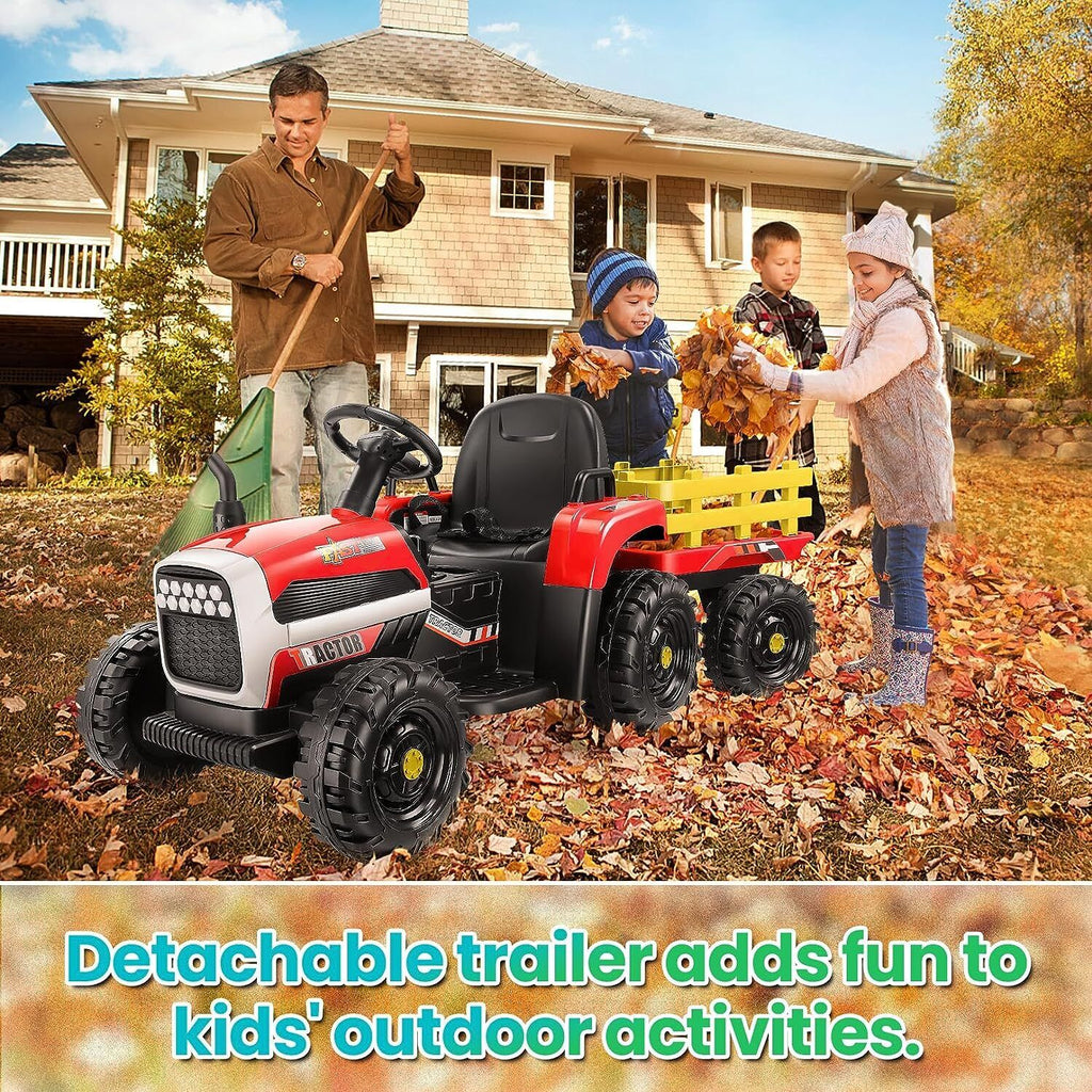 Electric Ride-On Tractor for Kids with Remote Control, LED Lights, and Music Player