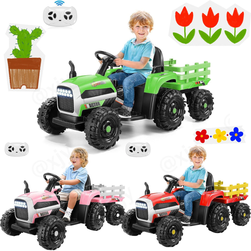 Electric Ride-On Tractor for Kids with Trailer - 12V Powered Fun!