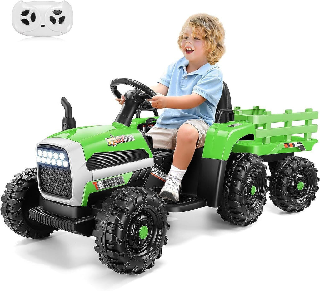 Electric Ride-On Tractor for Kids with Trailer - 12V Powered Fun!