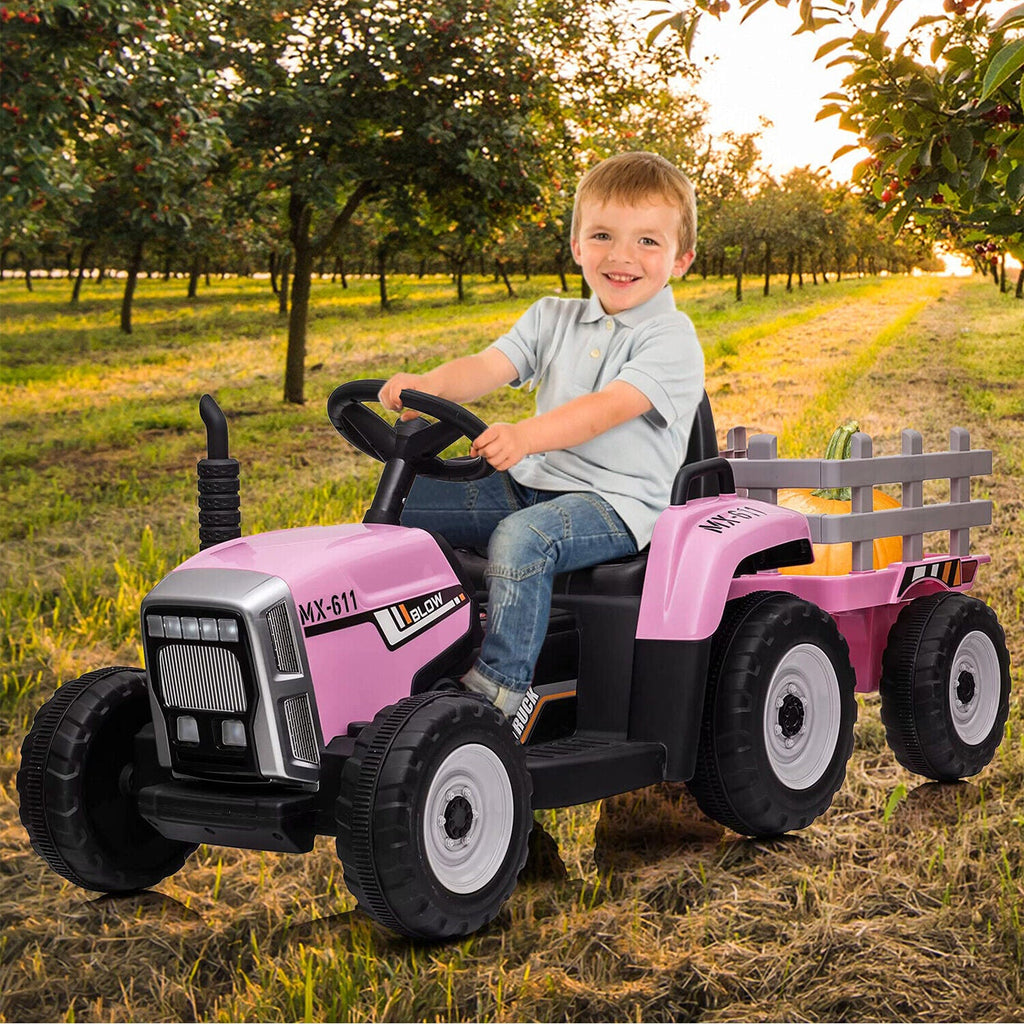 Electric Ride-On Tractor Trailer Toy for Kids with Remote Control and MP3 Player - 12V 35W