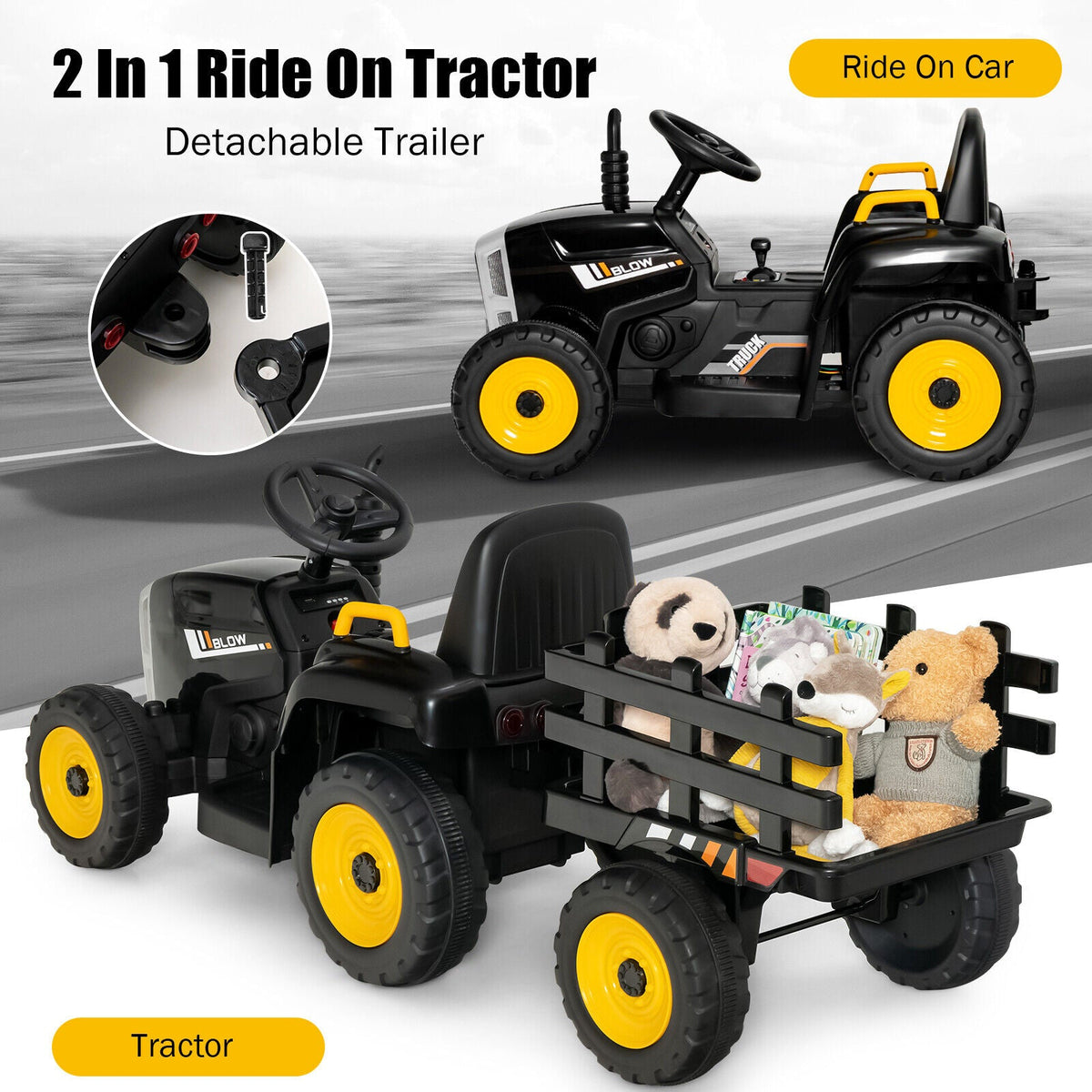 Electric Ride-on Tractor with Trailer for Kids - 3 Speeds & Remote Control