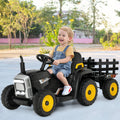 Electric Ride-on Tractor with Trailer for Kids - 3 Speeds & Remote Control - Black